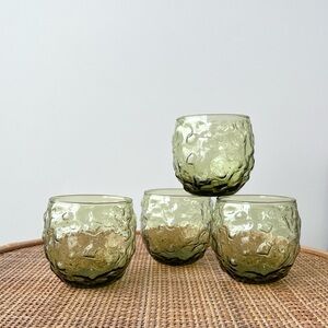 Vintage Green Crinkle Drinking Glasses Set of 4 Anchor Hocking